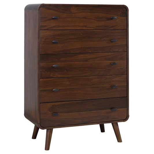 Robyn 5-Drawer Chest – Dark Walnut Finish for Timeless Style and Functional Bedroom Storage