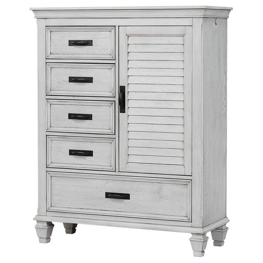 Franco 5-Drawer Door Chest Distressed White - Rustic and Charming Storage Solution for Your Bedroom