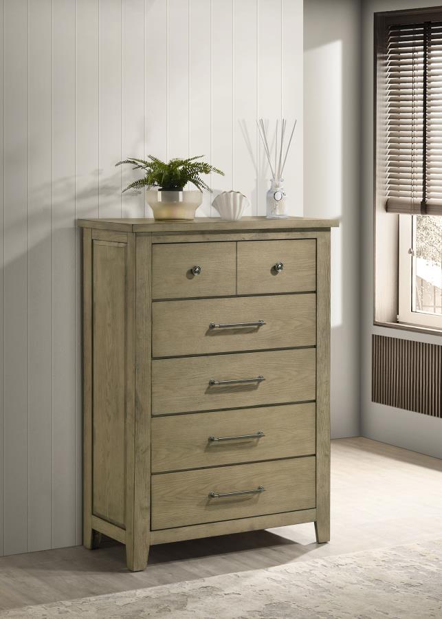 Hazlewood 5-Drawer Bedroom Chest in Vineyard Oak - Elegant & Functional Storage
