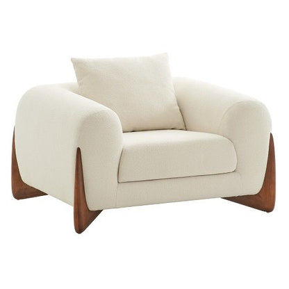 Modrest Fleury Contemporary Lounge Chair – Cream Fabric with Walnut Frame