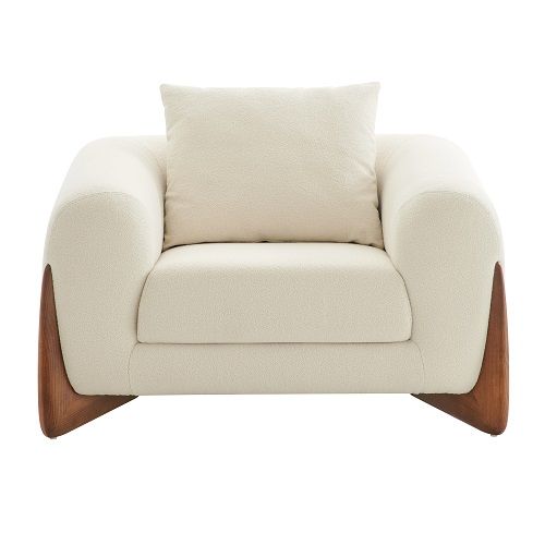 Modrest Fleury - Contemporary Cream Fabric and Walnut Lounge Chair