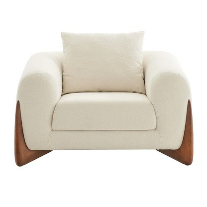 Modrest Fleury Contemporary Lounge Chair – Cream Fabric with Walnut Frame