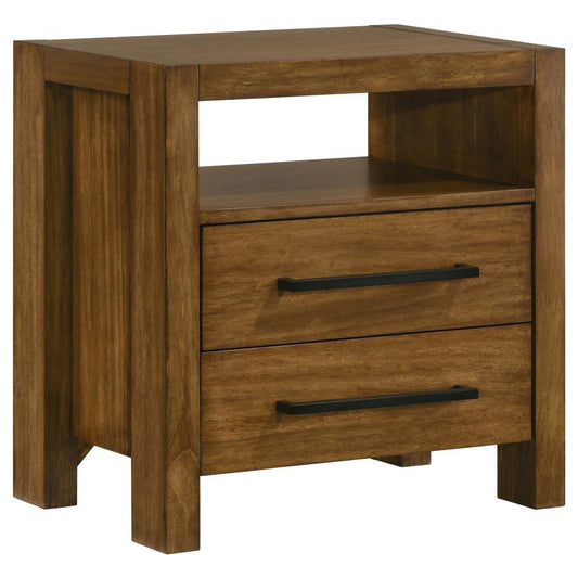 Adderley Warm Brown 2‑Drawer Nightstand with Open Shelf