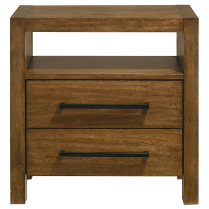Adderley Warm Brown 2‑Drawer Nightstand with Open Shelf