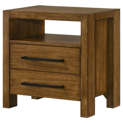 Adderley Warm Brown 2‑Drawer Nightstand with Open Shelf