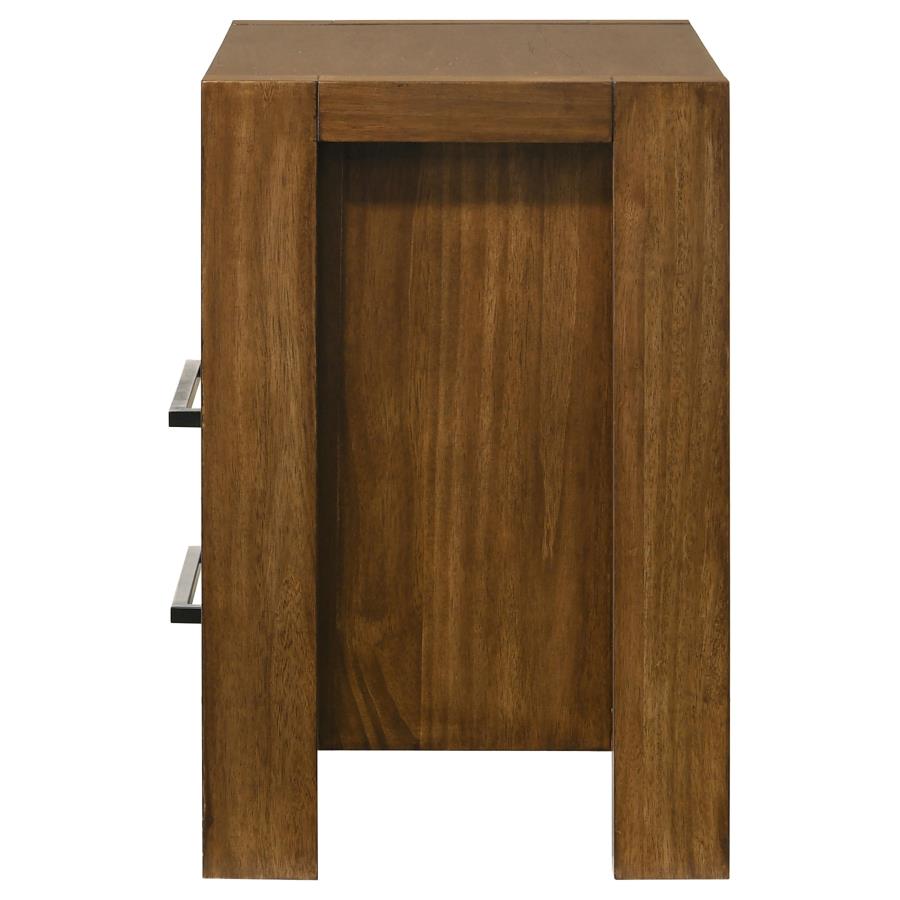 Adderley Warm Brown 2‑Drawer Nightstand with Open Shelf