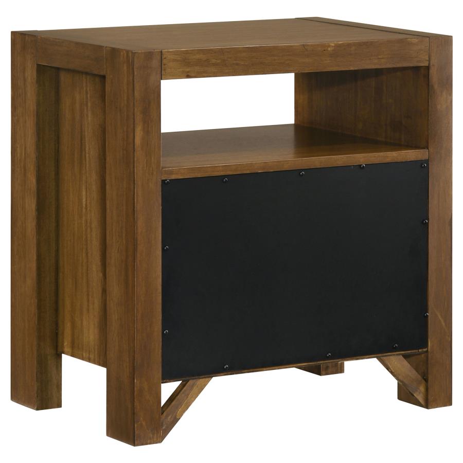 Adderley Warm Brown 2‑Drawer Nightstand with Open Shelf