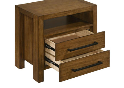 Adderley Warm Brown 2‑Drawer Nightstand with Open Shelf