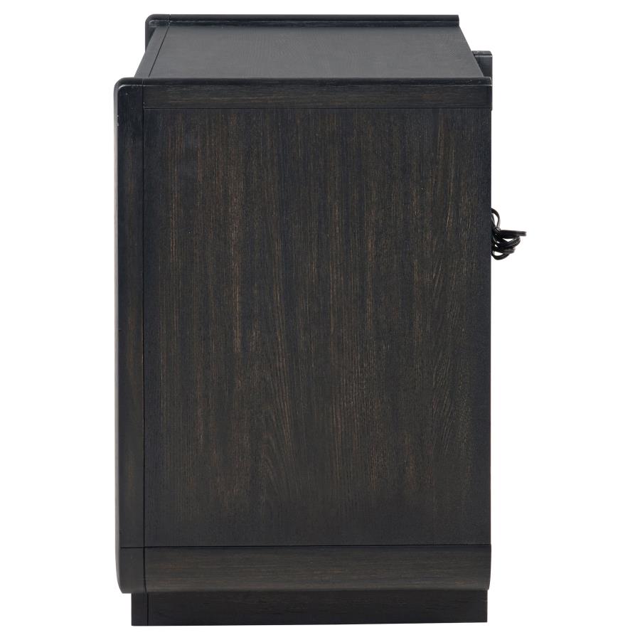 Leandro Burnished Black 2‑Drawer LED Nightstand with USB Ports