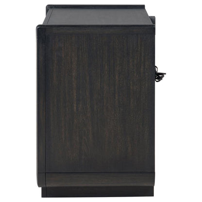 Leandro Burnished Black 2‑Drawer LED Nightstand with USB Ports
