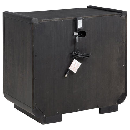 Leandro Burnished Black 2‑Drawer LED Nightstand with USB Ports