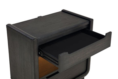 Leandro Burnished Black 2‑Drawer LED Nightstand with USB Ports