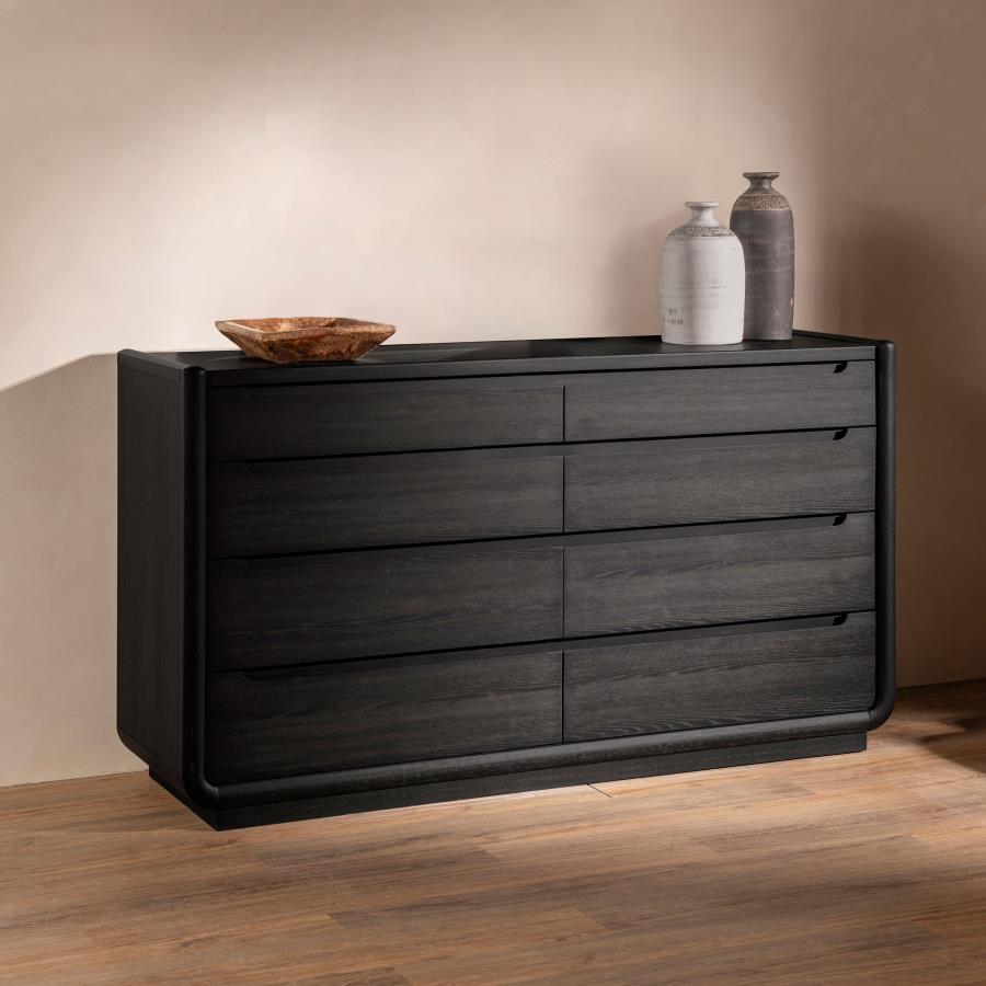 Leandro Burnished Black 8‑Drawer Bedroom Dresser