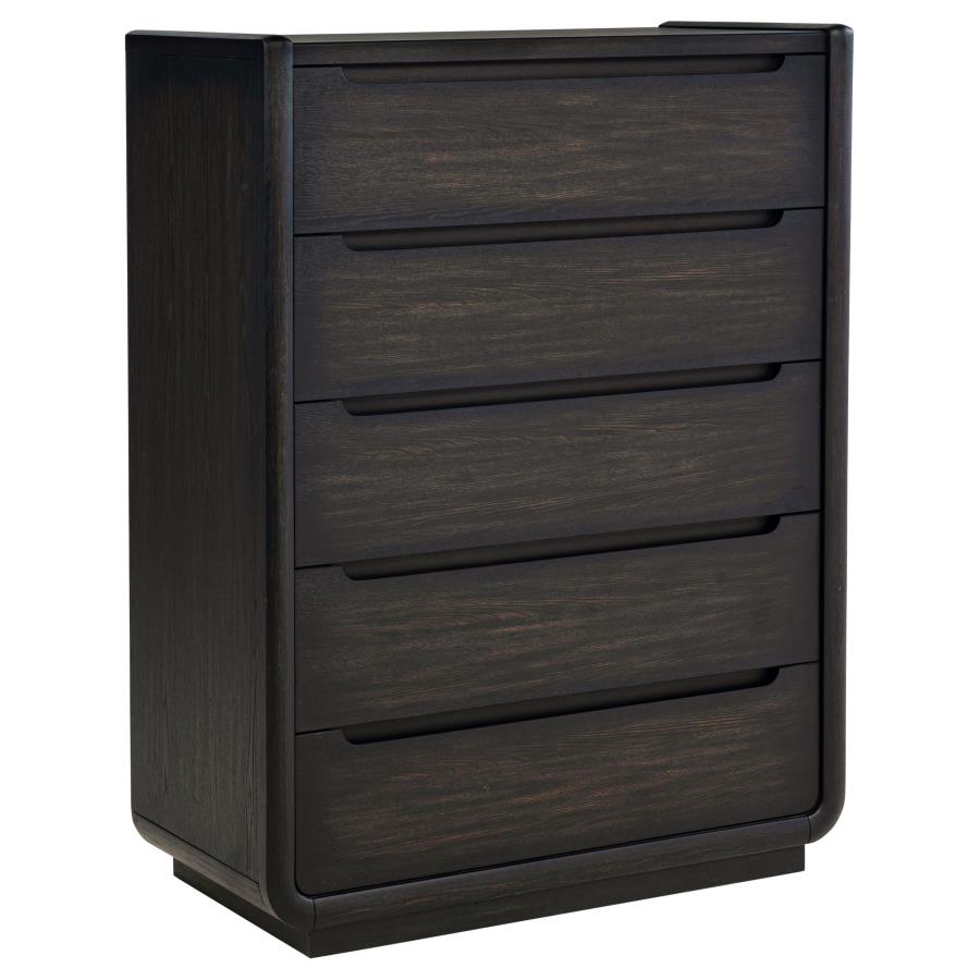Leandro Burnished Black 5‑Drawer Bedroom Chest