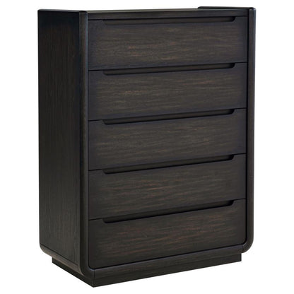Leandro Burnished Black 5‑Drawer Bedroom Chest