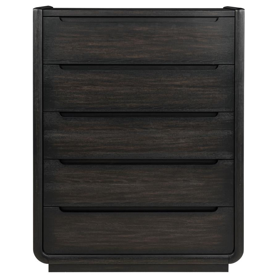 Leandro Burnished Black 5‑Drawer Bedroom Chest