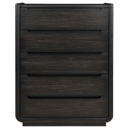 Leandro Burnished Black 5‑Drawer Bedroom Chest