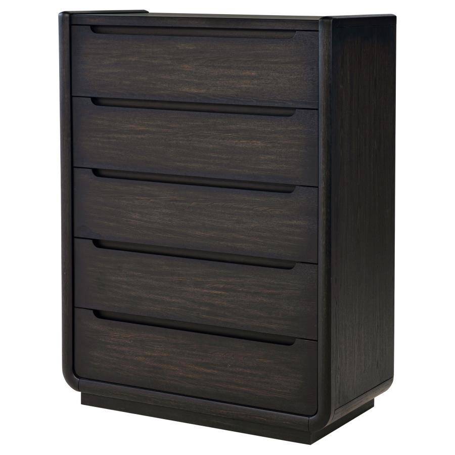 Leandro Burnished Black 5‑Drawer Bedroom Chest