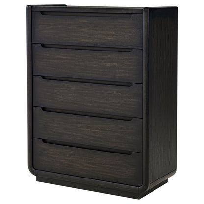 Leandro Burnished Black 5‑Drawer Bedroom Chest