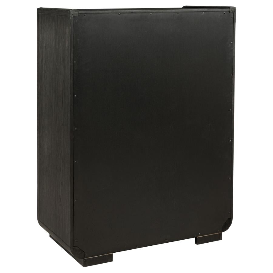 Leandro Burnished Black 5‑Drawer Bedroom Chest