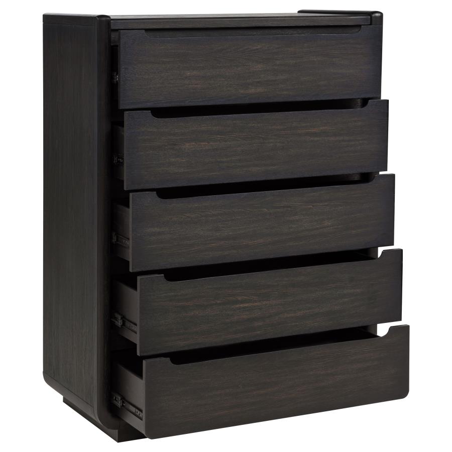 Leandro Burnished Black 5‑Drawer Bedroom Chest