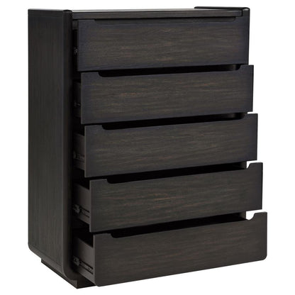 Leandro Burnished Black 5‑Drawer Bedroom Chest