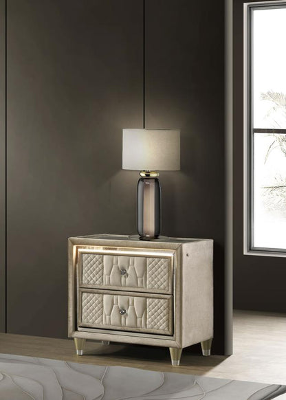 Lorient Ivory and Camel 2‑Drawer LED Nightstand with USB Ports