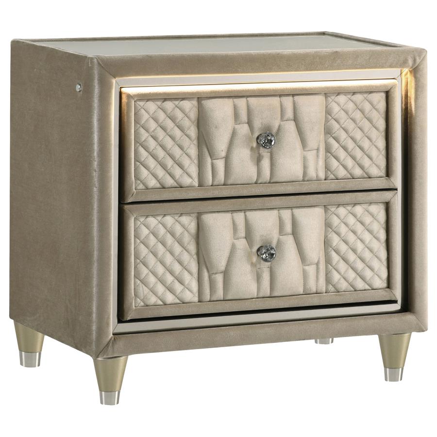 Lorient Ivory and Camel 2‑Drawer LED Nightstand with USB Ports