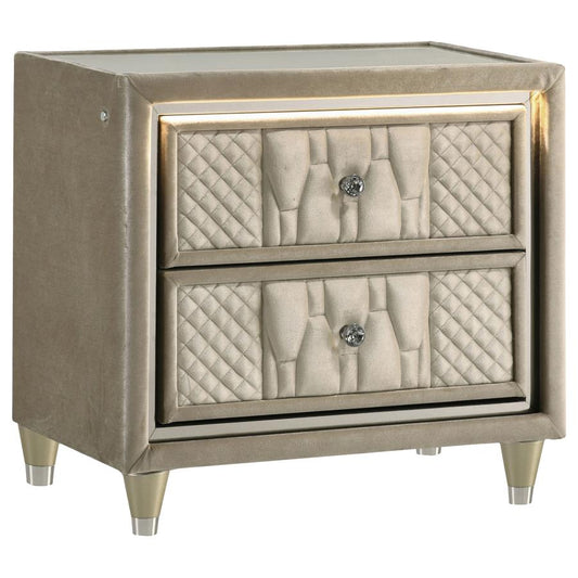 Lorient Ivory and Camel 2‑Drawer LED Nightstand with USB Ports