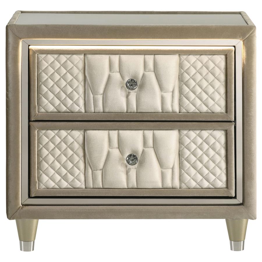 Lorient Ivory and Camel 2‑Drawer LED Nightstand with USB Ports