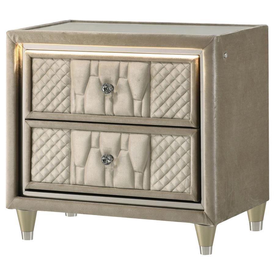 Lorient Ivory and Camel 2‑Drawer LED Nightstand with USB Ports