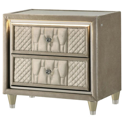 Lorient Ivory and Camel 2‑Drawer LED Nightstand with USB Ports