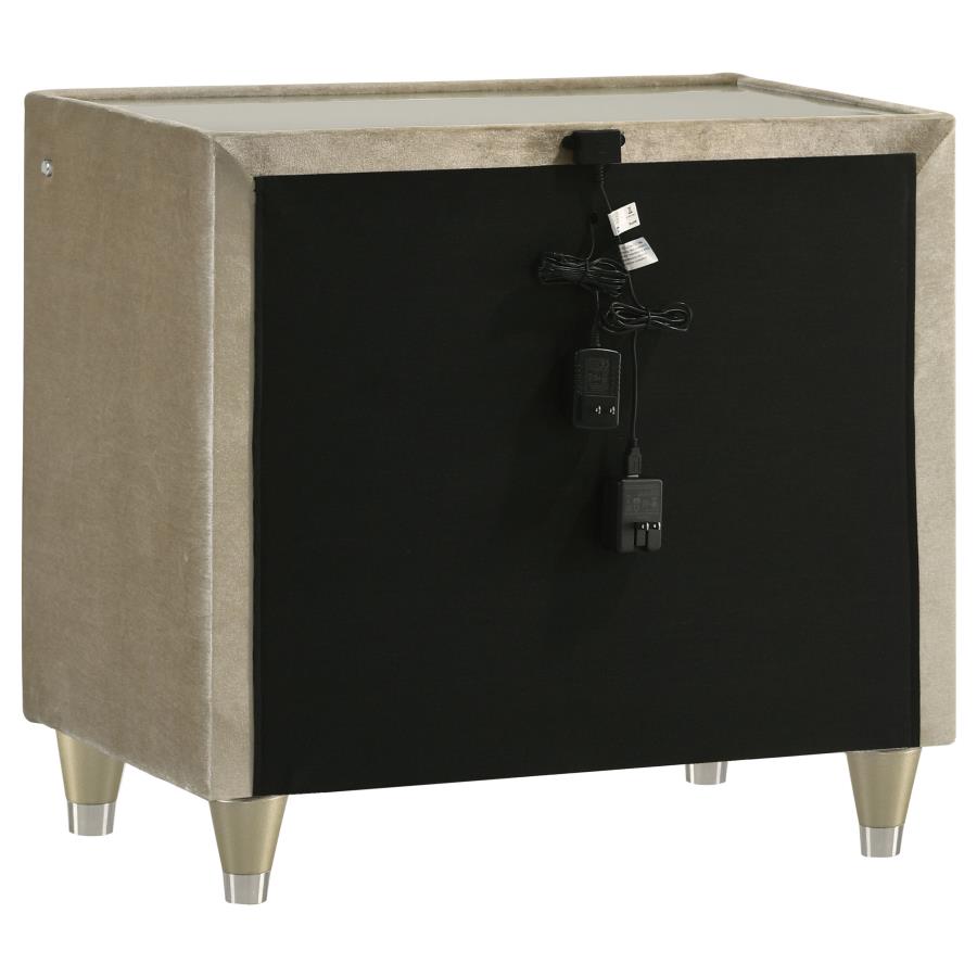 Lorient Ivory and Camel 2‑Drawer LED Nightstand with USB Ports