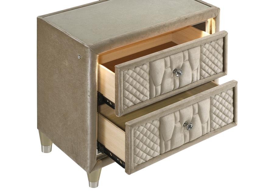 Lorient Ivory and Camel 2‑Drawer LED Nightstand with USB Ports