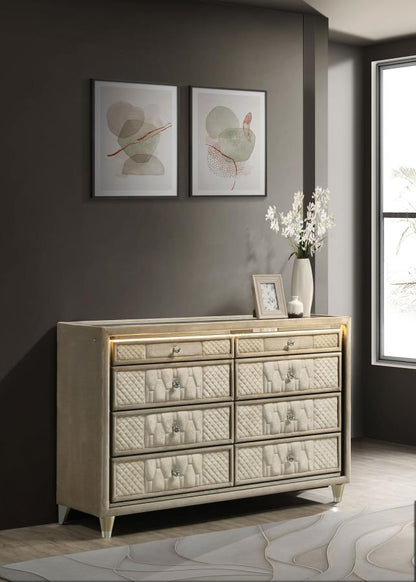 Lorient Ivory and Camel 8‑Drawer LED Bedroom Dresser