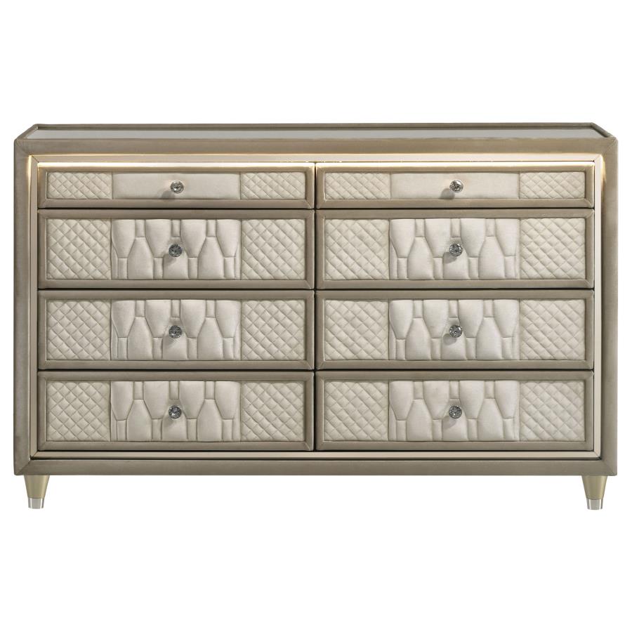 Lorient Ivory and Camel 8‑Drawer LED Bedroom Dresser