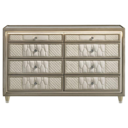 Lorient Ivory and Camel 8‑Drawer LED Bedroom Dresser