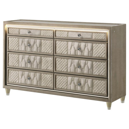 Lorient Ivory and Camel 8‑Drawer LED Bedroom Dresser