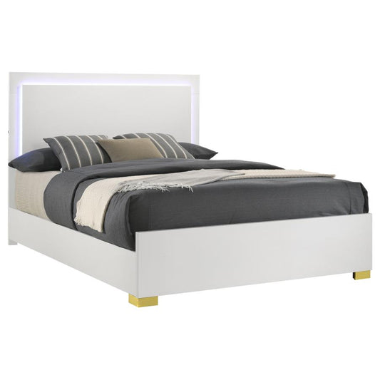 Marceline Wood LED Panel Bed in White - Modern and Stylish Design with Built-In LED Lighting for a Bright, Contemporary Bedroom
