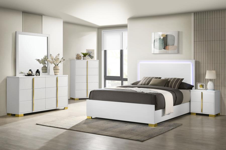 Marceline Wood LED Panel Bed White