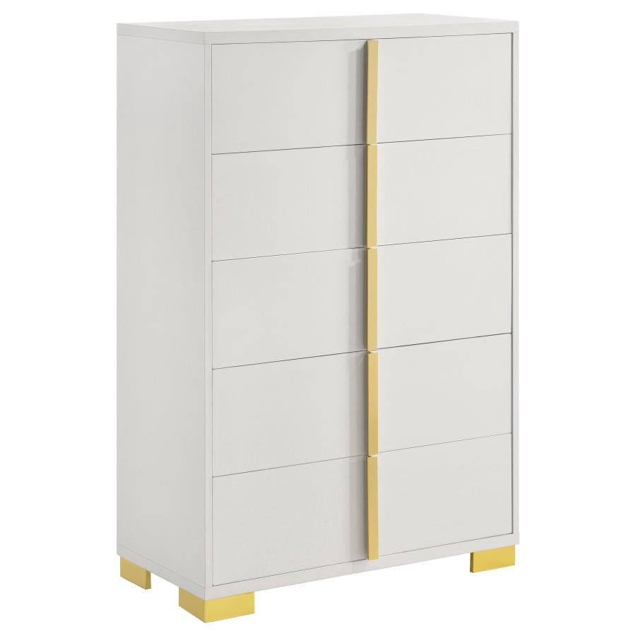 Marceline 5-Drawer Bedroom Chest in White - Stylish and Functional Storage Solution for a Sleek, Organized Bedroom