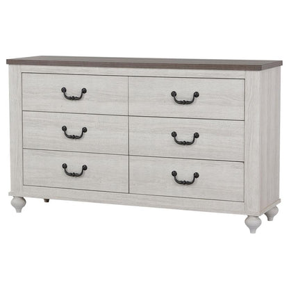 Stillwood 6-Drawer Dresser – Vintage Linen Finish for Classic Elegance and Spacious Bedroom Storage