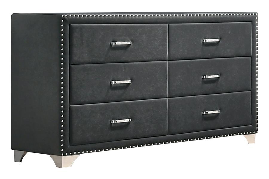 Melody 6-Drawer Upholstered Dresser Grey