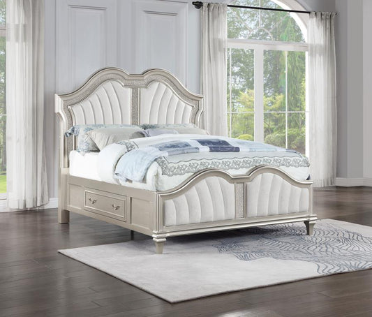 Evangeline Wood LED Storage Panel Bed Silver Oak