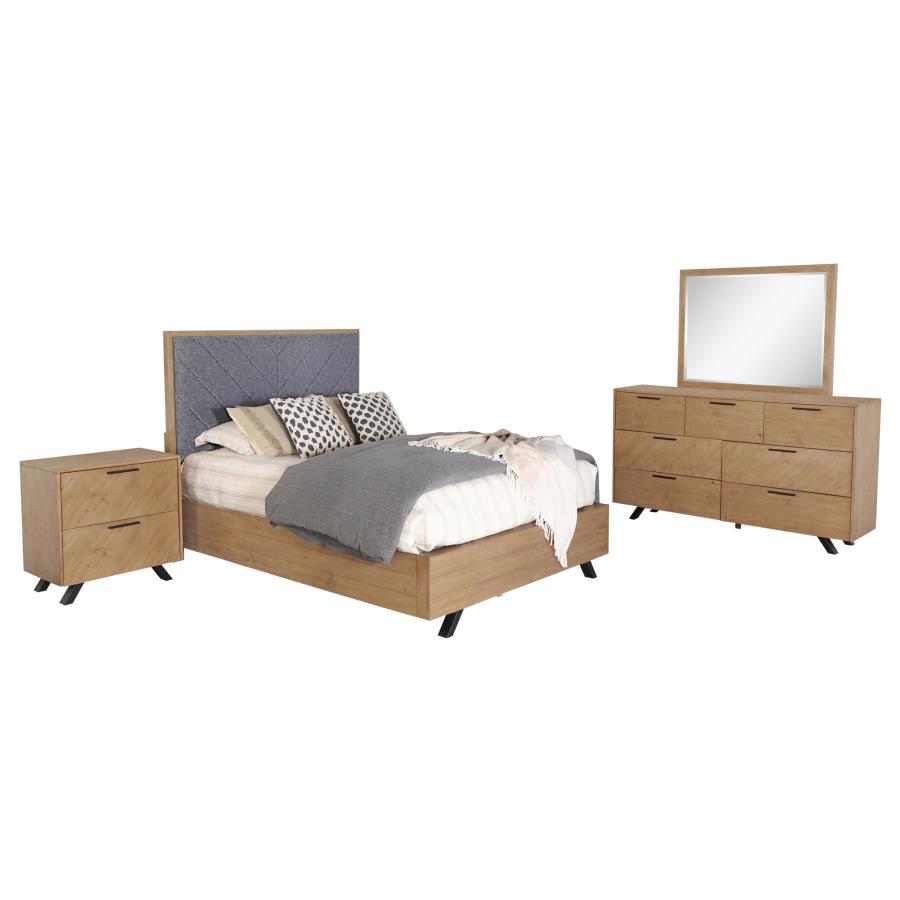 Taylor 4-Piece Bedroom Set – Light Honey Brown & Grey Finish for Warm Elegance and Modern Bedroom Style