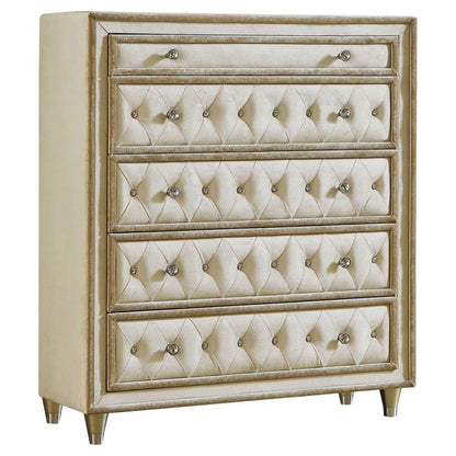Antonella 5-Drawer Bedroom Chest in Ivory and Camel - Stylish and Functional Storage with a Sophisticated Touch for Your Bedroom