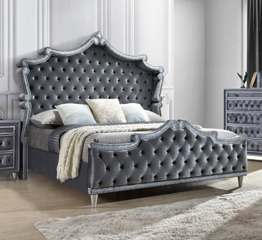 Antonella Upholstered Tufted Bed Grey