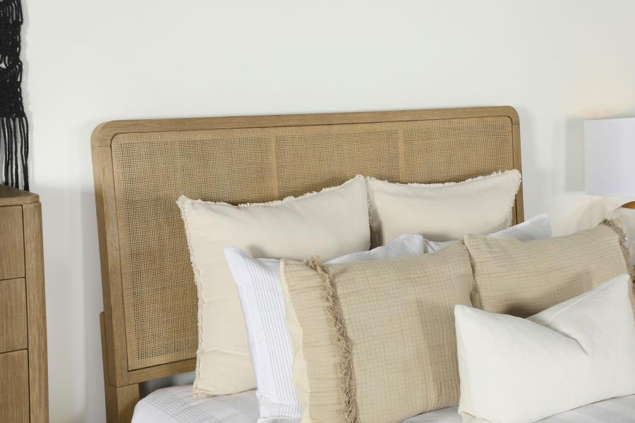 Arini Upholstered Panel Bed Sand Wash And Natural Cane