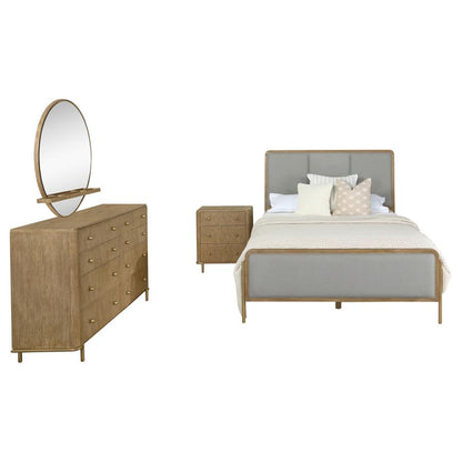 Arini 4-Piece Upholstered Bedroom Set – Sand Wash & Grey Finish for Rustic Elegance and Comfortable Bedroom Charm