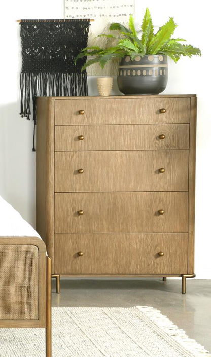 Arini 5-Drawer Bedroom Chest – Sand Wash Finish for Rustic Charm and Spacious Bedroom Storage